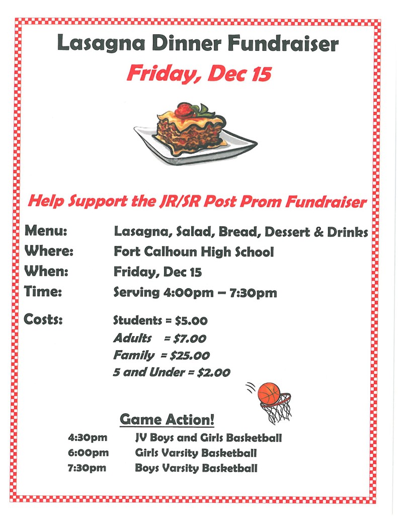 LASAGNA DINNER DEC. 15TH